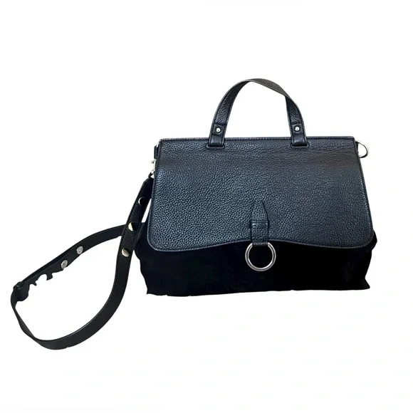 Rebecca Minkoff Keith black pebbled leather suede medium size satchel purse - Picture 3 of 14